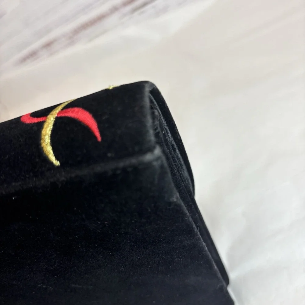 Vintage Velvet Christmas Clutch Purse Bag Black Snowman‎ Party Festive Gift